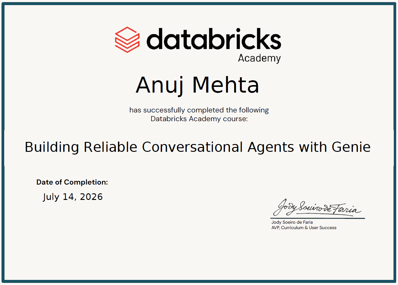 Databricks Academy, Building Reliable Conversational Agents with Genie